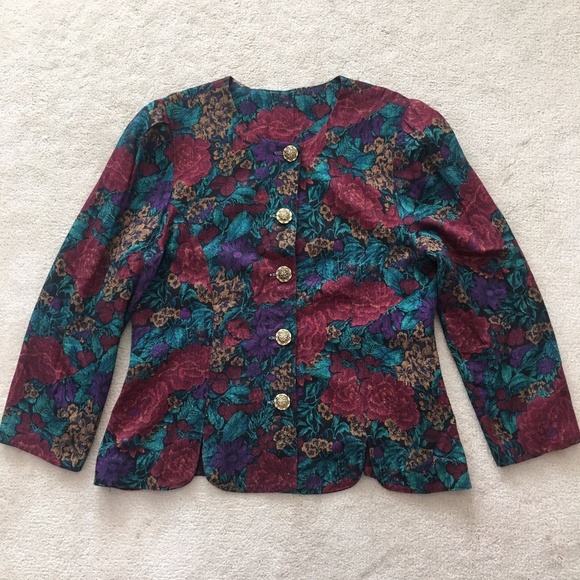 🪴 Vintage Floral Print Herringbone Button Up Top - Picture 12 of 15